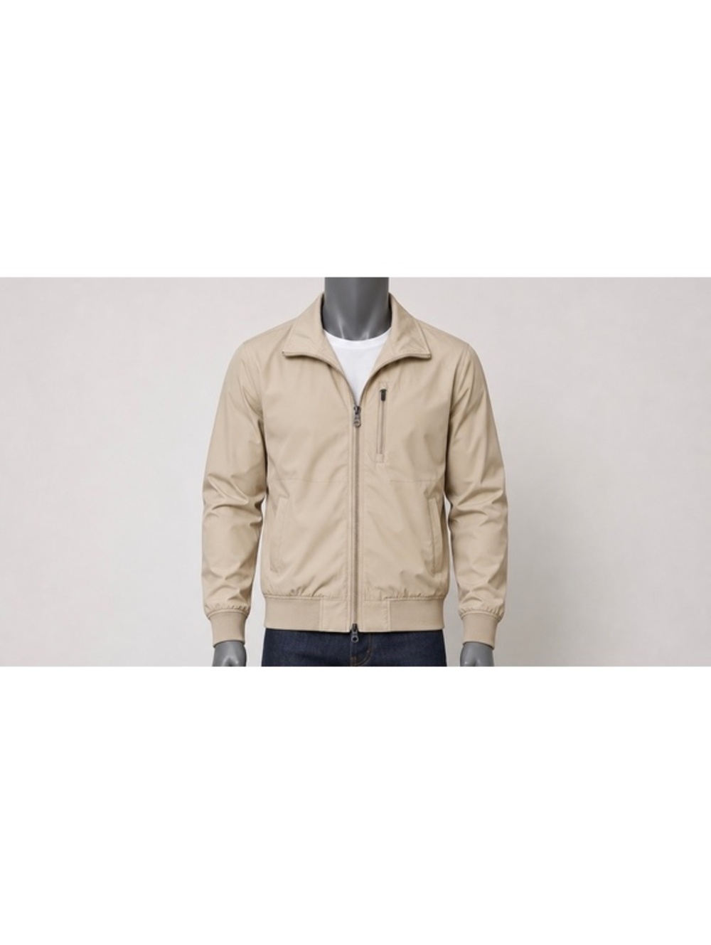 George Jacket Mens Large Beige Full Zip Players Bomber Ribbed Cuffs NWT